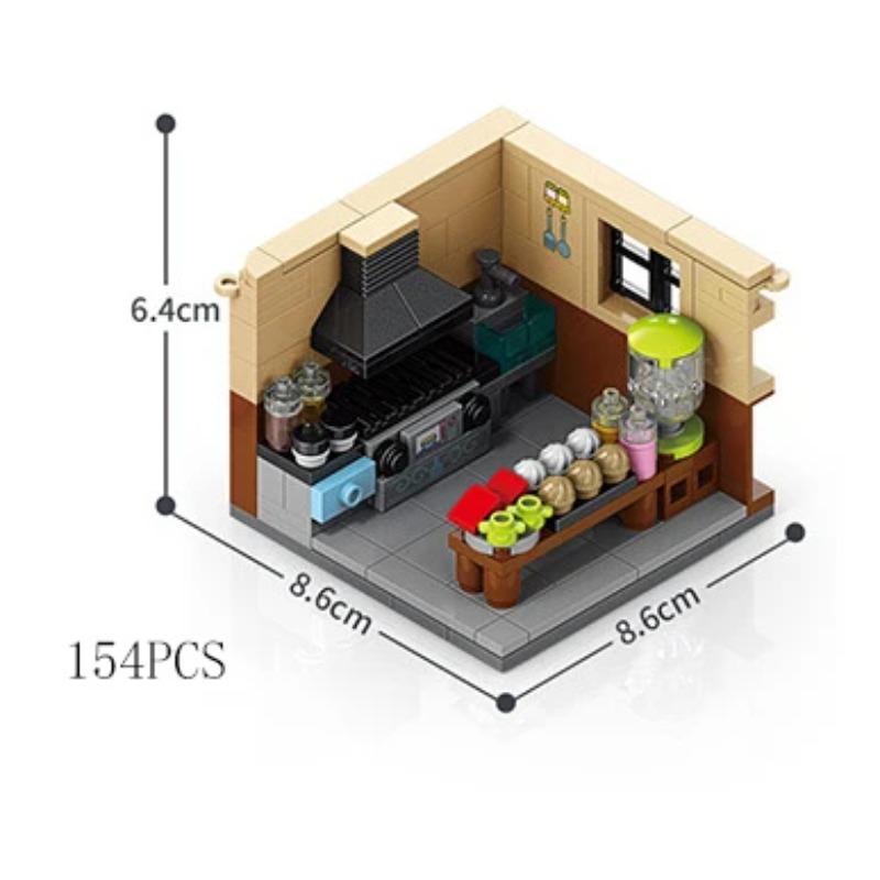 City Mini Shop Supermarket Street View Model Building Blocks Hamburger Restaurant Retail Store Bricks Architecture Friend Girl