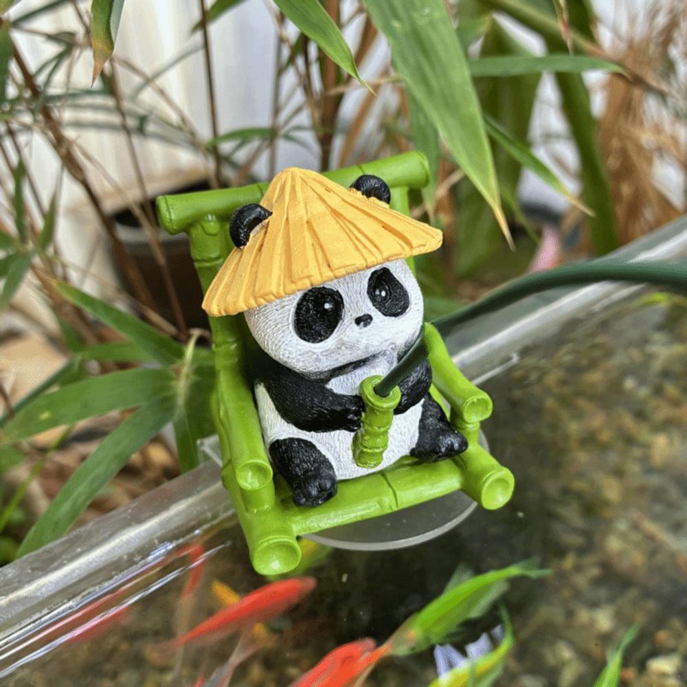 Unique Design Resin Material Fishing Panda Ornament Panda Theme Cute Resin Statue Bamboo Chair Panda Pond Ornament