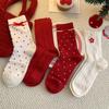 Dots New Year Women's Socks Ruffle Sweet Girls Sock Breathable Autumn Winter Red Socks  Festivals