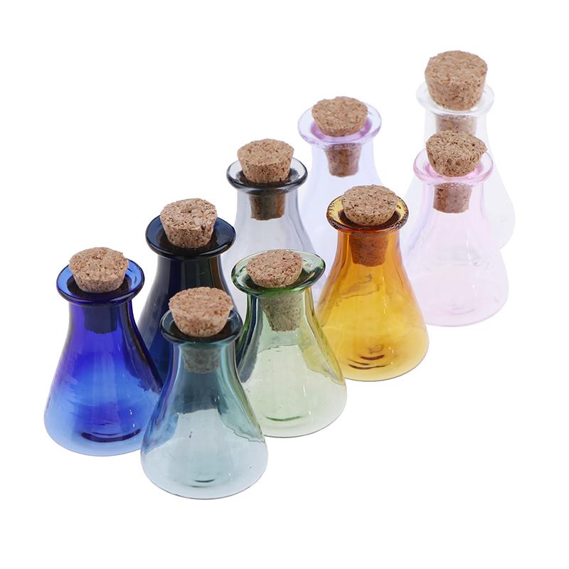 2Pcs Mini Glass Color Bottle Wishing Bottle Tiny Jars Vials Mini Storage Bottle