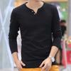 Sügiskevadine meeste topp V kaelusega pikkade varrukatega Slim Fit, pehme pullover, keskmise pikkusega nööbiga Decor Lihtne stiil õhuke elastne meeste vabaaja T-särk
