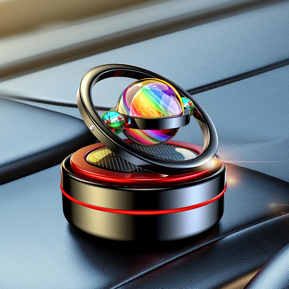 Solar Car Air Freshener Interstellar Double Ring Rotating Car Perfume Fragrance Aromatherapy Diffusing Car Interior Decor