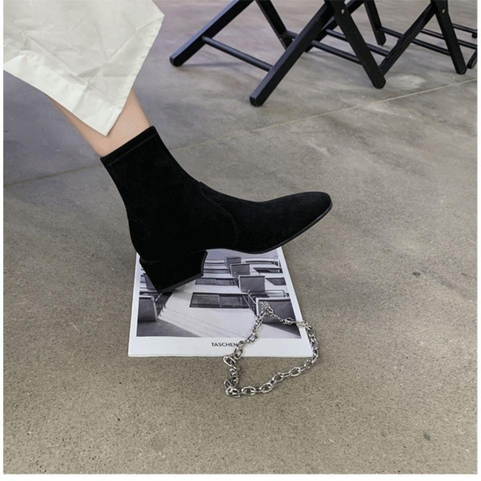 Skinny boots Chelsea high-heeled short boots women's shoes 2025 new spring and autumn single shoes thick heel large size 41-42