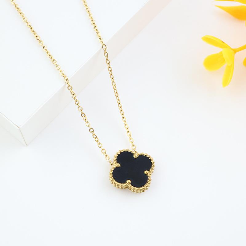 Inlaid Rhinestone Women's Pendant Titanium Steel Four-Leaf Clover Double-Sided Necklace Temperament Hundred Matching Collarbone Chain
