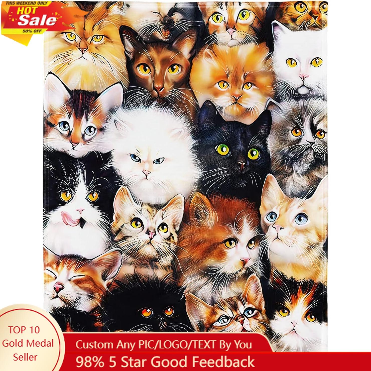 Cute Cats Breed Collage Pet Blanket Comfort Warmth Soft Plush Throw for Couch 60  x 80 75X95CM