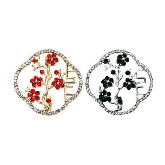 Holle Pruimenbloesem Broche met Rode Zirkonia Witte Strass Steentjes Chinese Stijl Pakken Jassen Sjaals Tassen