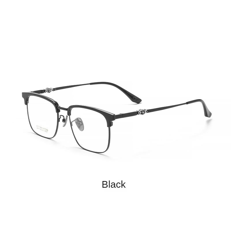 

New Fashion Mens Eyebrow Frame Glasses Chrome Style Vintage Hawksbill Square Pure Titanium Optical Business Eyeglasses 22217T чорний