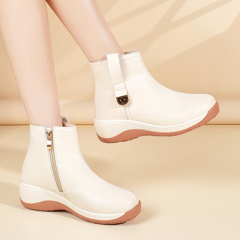 2025 Spring Soft-Soled Wedge Heel Mom Shoes: Thick-Soled, Flat Casual Boots for Height Increase