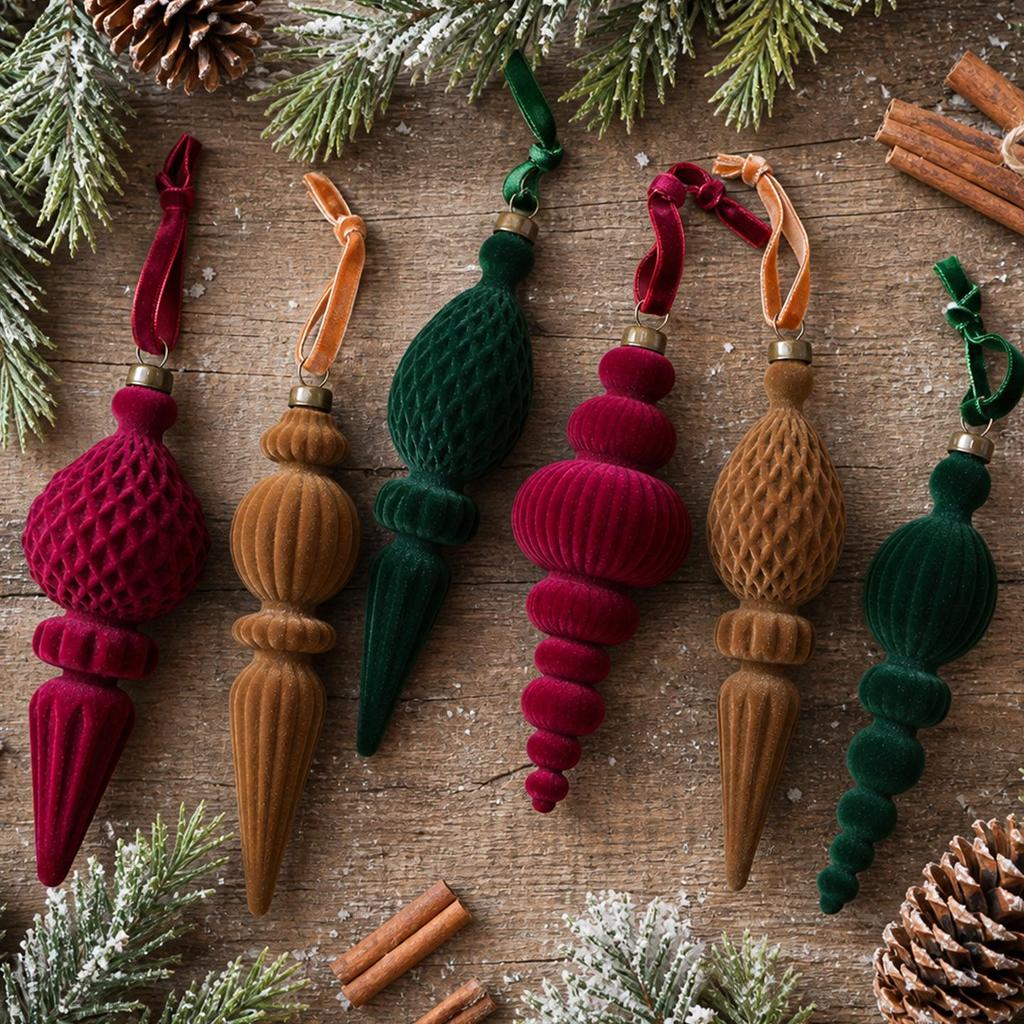Creative Flocked Cone Shape Christmas Tree Ornaments – Unique Festival Decorations