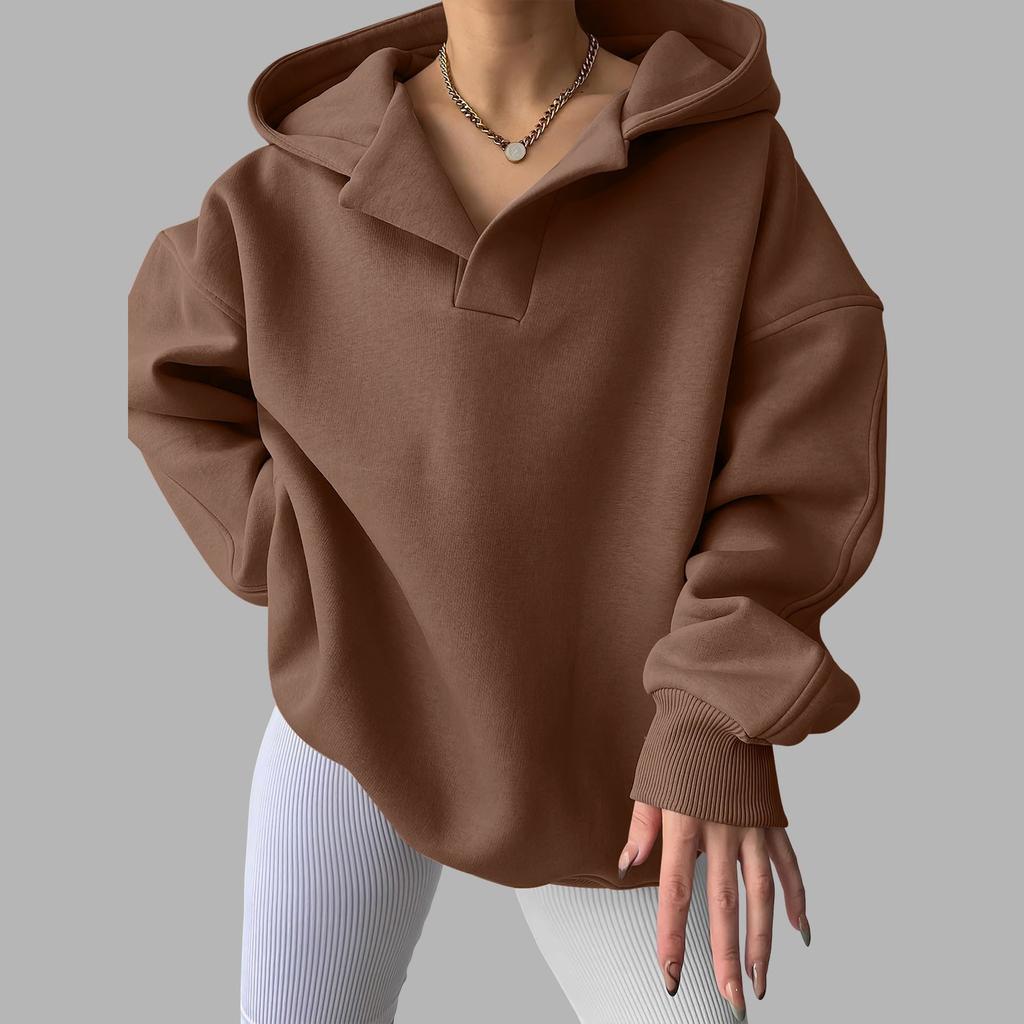 Women'S V Neck Oversized Hoodie with Pocket Classic Fleece Lined Sweatshirt Women Plain Sweatshirt