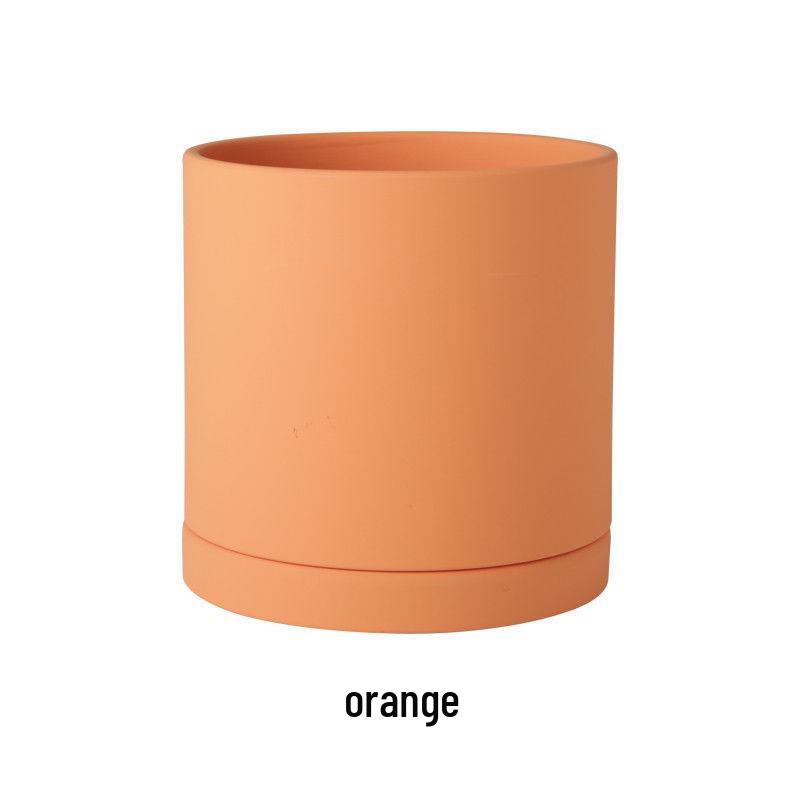 Morandi Colorful Ceramic Cylinder Flower Pots with Saucers for Indoor/Outdoor Plants