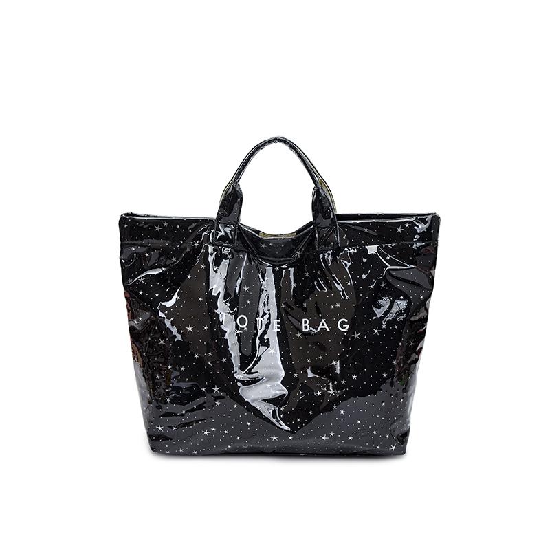 

Pink Star Print Tote Bag for Women Large Capacity Waterproof Shiny Handbag Casual Daily Shopping Shoulder Bag for Travel чёрный