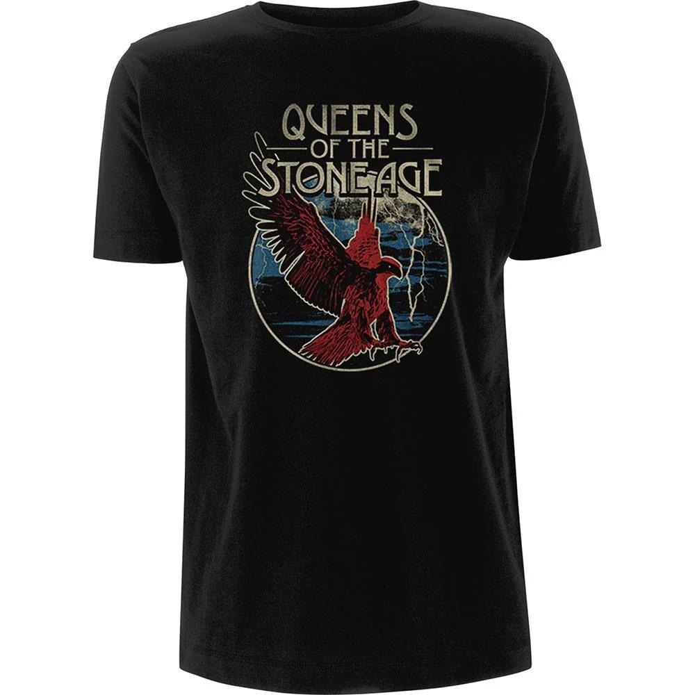 Queens of The Stone Age Trident Druck Baumwoll T-Shirt Vintage Stoner Rock Streetwear Unisex Rundhals Kurzarm T-Shirt für Rock