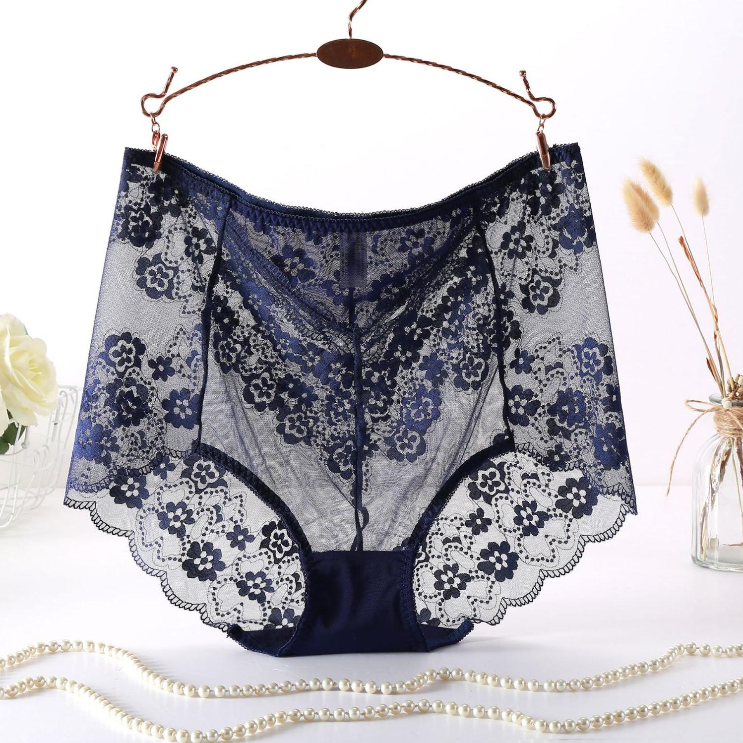

Женское кружевное сексуальное нижнее белье больших размеров, кружевные трусики с высокой посадкой для формирования тела, дышащие, прозрачные, телесного цвета, бесшовные L темно-синий