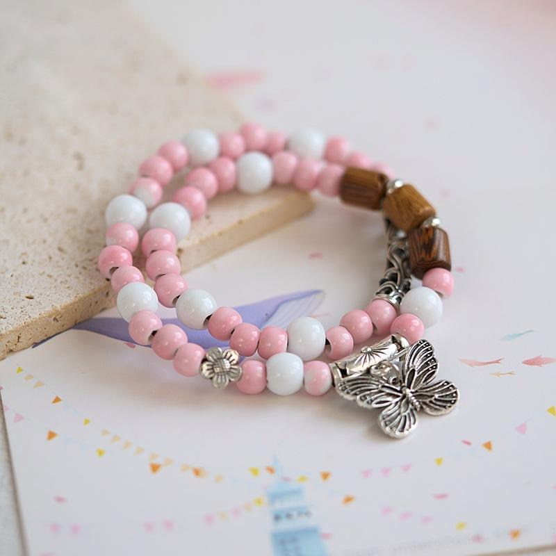 Jingdezhen ceramic bracelet batch goods, national style girls small fresh pink flower bracelet, versatile new Chinese bracelet.