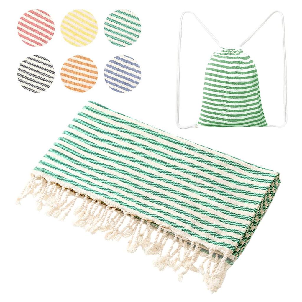 High Quality Custom Cotton Tassel Turkish Hammam Stripe Fouta Beach Towels Bag Printed Summer Use for Bath or Swim
