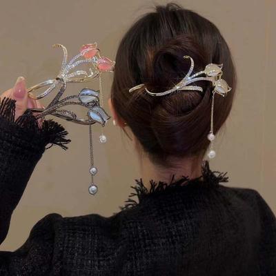 Clips Nou Retro Ciucure Lalea Răsucit pentru Femei Modă Elegant Piatră Opal Agrafă Păr Coadă de Cal Clips Linie Unică Accesorii Păr