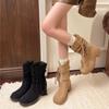 Raised Thick-soled Tassel But Retro Knight Boots Knee Western Small Round Head Thick Heel Martin Boots Short Cowboy