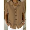 Women's Elegant Summer Cotton Linen Tops Short Sleeve Lapel Button Up Solid Color Loose Shirt Women Casual Blouse Cardigan Tops