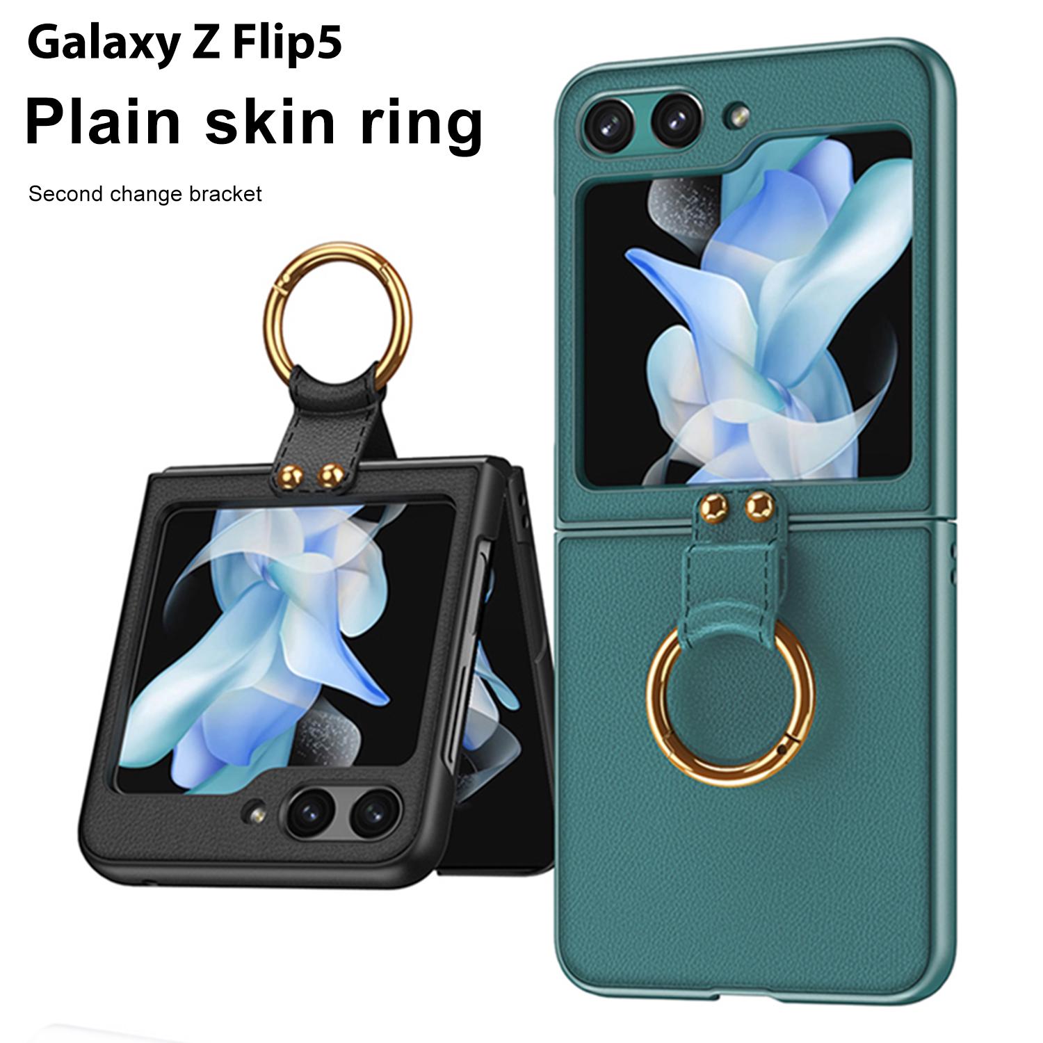 

Для Samsung Galaxy Z Flip 5 чехол ультратонкий приятный для кожи матовый простой кожаный держатель кольца складной противоударный чехол аксессуары for Galaxy Z Flip 5