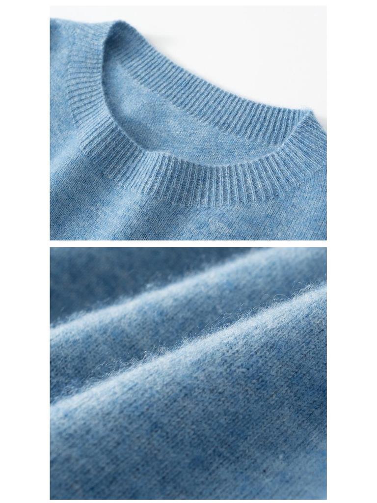 Men's Pure Cashmere Round Neck Sweater: Thick, Loose-Fit, Solid Color Knit for Autumn and Winter.