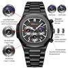 CHENXI Multifunctional Men's Watch True Three Sub-dials Six Hands Calendar Moon Phase Chronograph Octagonal Quartz Watch Reloj