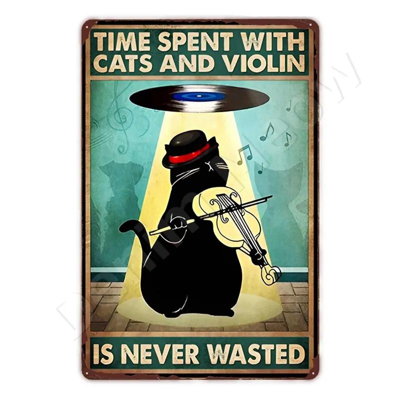 Vintage Metal Sign, That's What I Do I Play Guitar, Dancing Cat, Black Cat, Funny Tin Sign, Rustic Bar, Cafe, Home Decor Gift