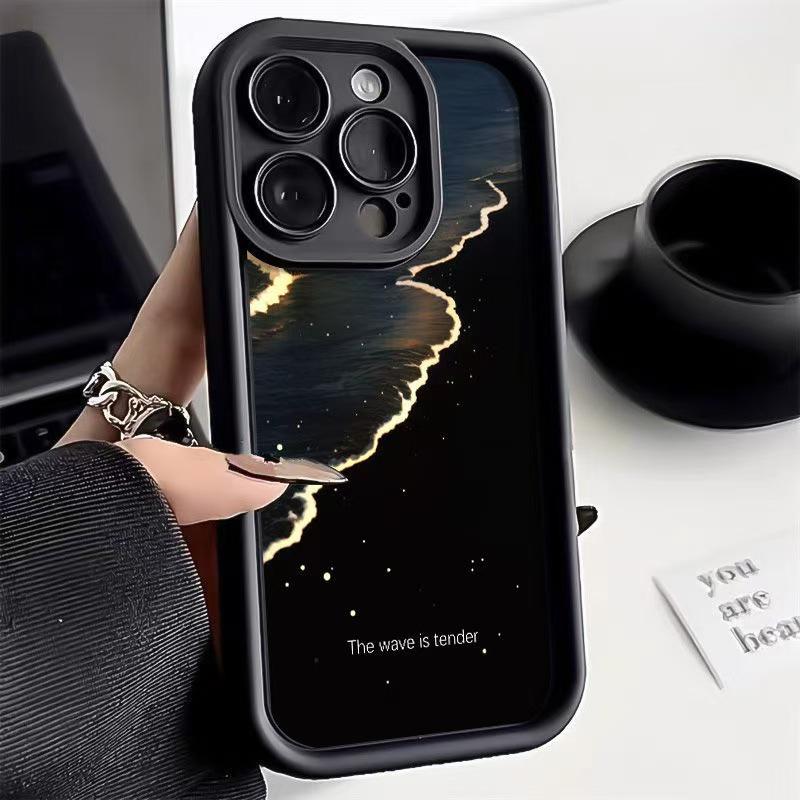 Golden Waves Phone Case for iPhone 13/14/15/16Pro, Fits Apple 17Pro, European & American Style