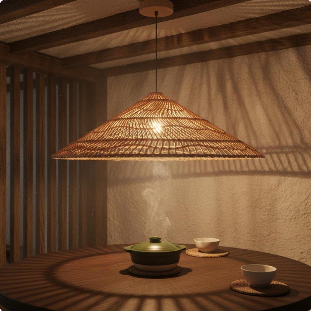 Rattan Pendant Lampshade Retro Design Woven Hanging Light Shade Rustic Elegance Fiber Lamp Cover for