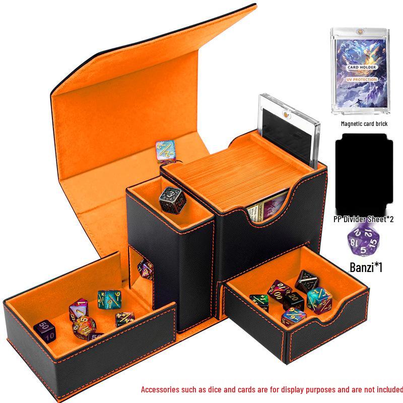 PU Window Opening Dice Tower Card Storage Box - Drawer-Type, Multi-functional for TCG Pokémon Board Games