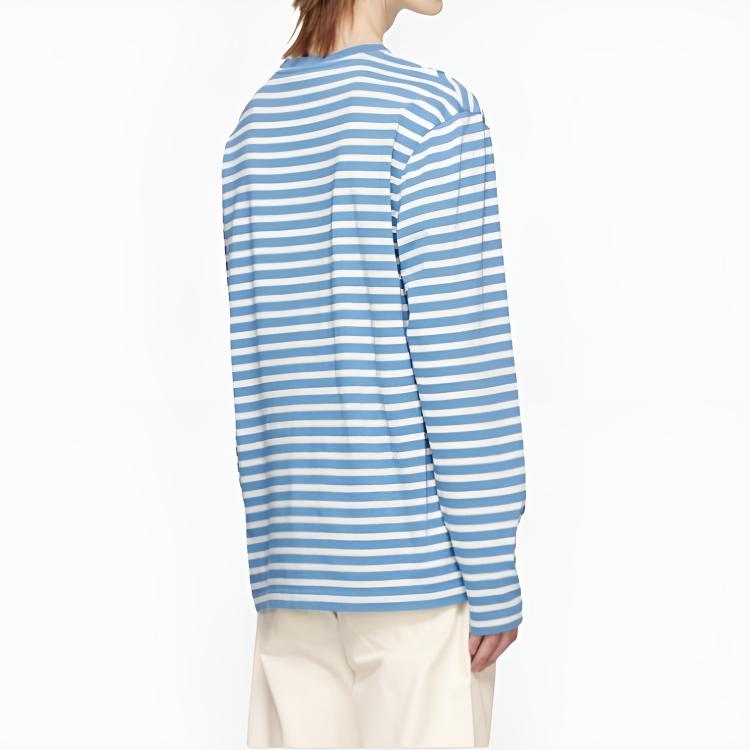 Maison Kitsune Striped Crew Neck Fitted Long Sleeve T-Shirt Men tops Blue LM00105KJ0046-S443