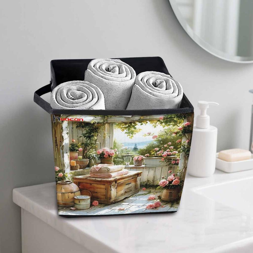 Ein Schönes Kleines Haus 5D Diamantmalerei Aufbewahrungskorb Voll Runde Bohrer Mosaik Diamantstickerei Kreuzstich-Sets Heimdekor Heimdekor