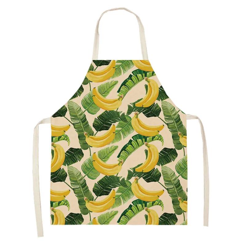 Fruit Cotton Linen Apron Cherry Orange Lemon Printed Kitchen Women Baking Waist Bib Home Cooking Sleeveless Pinafore Delantal