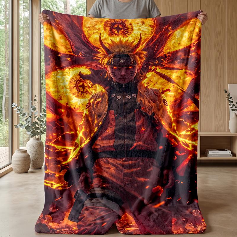 Naruto Uzumaki Printed Flannel Blanket Skin Friendly Warm Decorative Throw for Indoor Couch Bed Daily Use