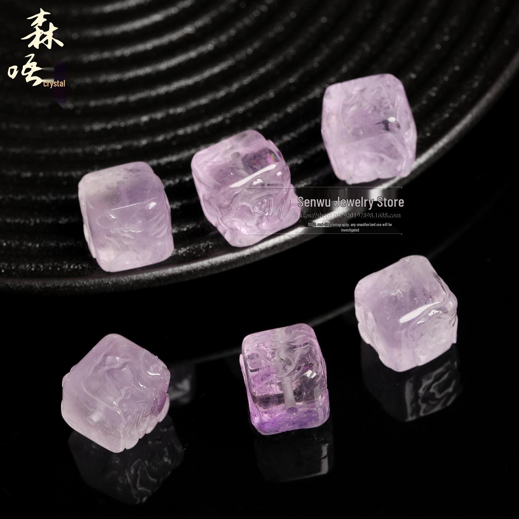 

Senwu Jewelry Natural Amethyst Phoenix and Peony Carved Handmade DIY Bracelet Accessories 13mm x 13mm x 13mm