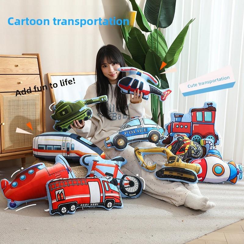 Childrens Aircraft Tanks Excavators Fire Trucks Bicycles Plush Pillows For Kids Bedroom