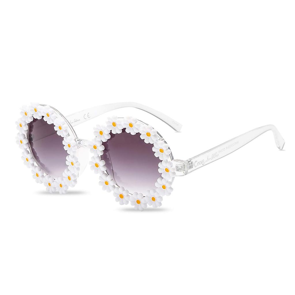 LumiSyne White Cute Daisy Sunglasses for Women and Round Frame with Floral UV400 Perfect for Dance Party Chic Photo Couples Travel and Beach Men,
