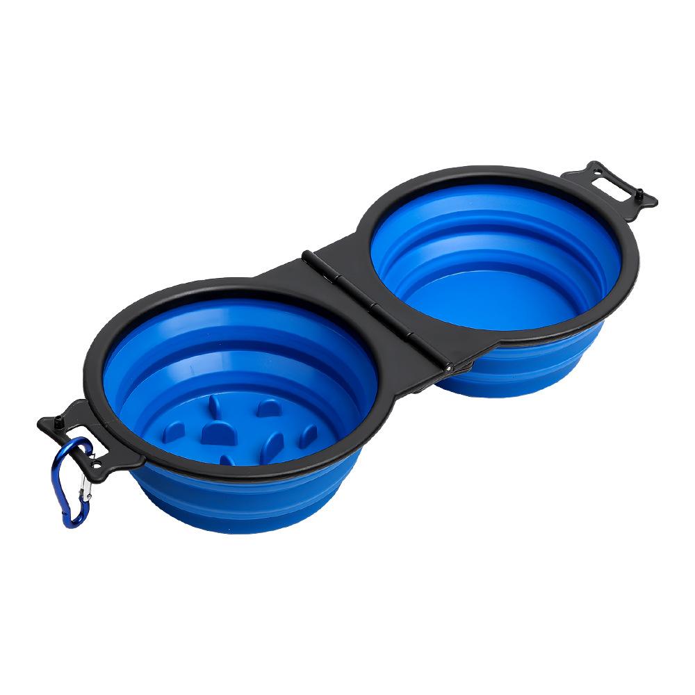 Popular Pet Folding Bowl Double Bowl Slow Food Bowl TPE Outdoor Portable Storage Pet Bowl Dog Bowl Cat Bowl