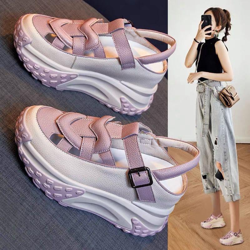 2024 Summer Women's Shoes Platform-soled Wedge-heeled Sandals Hollowed Out To Increase Business Korean Version of Fashion Roman Back Empty Mother Drag