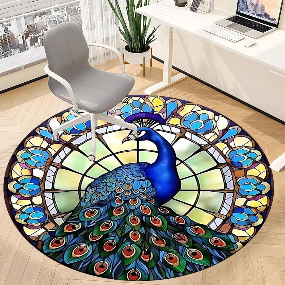 

1pc Peacock Stained Glass Chair Carpet for Office, Soft Flannel Throw Mat, Perfect for Office,Holiday Party Decoration Choice yy251113201 80cm by 80cm