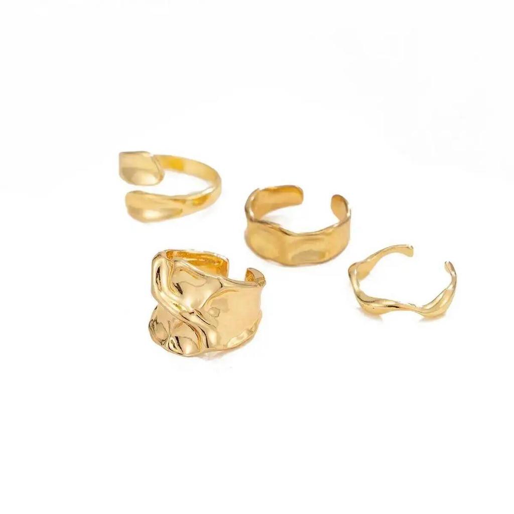 SHIXIN 3 Pcs/set Punk Chunky Irregular Rings for Men Women Geometric Adjustable Liquid Metal Open Finger Rings Statement Jewelry