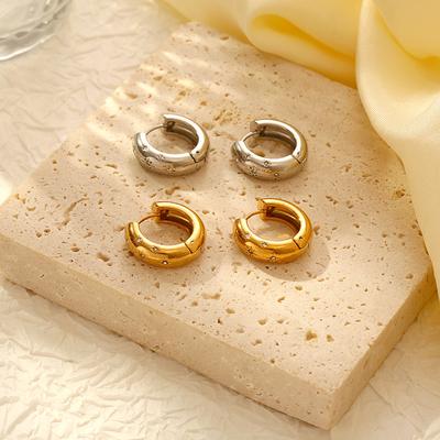 French Retro Temperament Diamond-set Earrings Round Simple Octagonal Star Earrings Fashionable Light Luxury Versatile Women's Ear Buckles