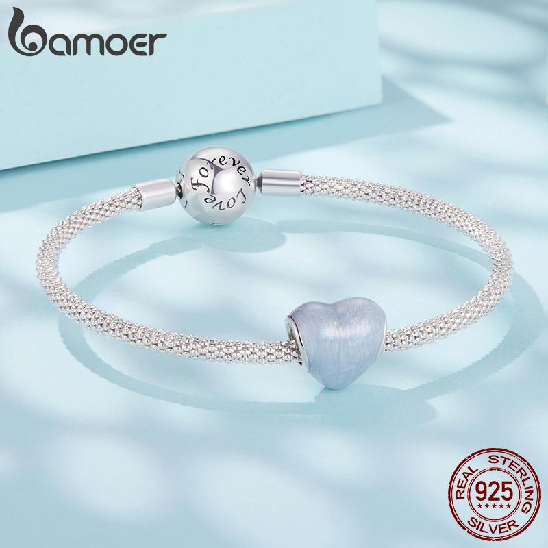 BAMOER 925 Silver Red Heart Charm Ombre Purple Perfume Bottle Pendant for Women DIY Necklace Romantic Gift