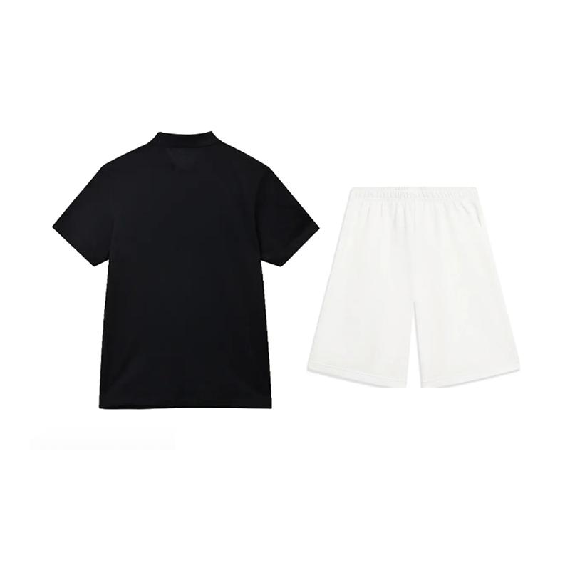 Li-Ning Plain Simple Lightweight Comfortable Versatile Short Sleeve Polo Shirt Casual Sports Suit Unisex suit Black White YPLV049-2+AKST593-7