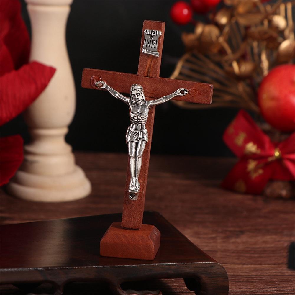 With Stand Wood Crucifix Religious Charm Catholic Catholic Jesus Cross Wooden Prayer Vintage Religious Decoration Church