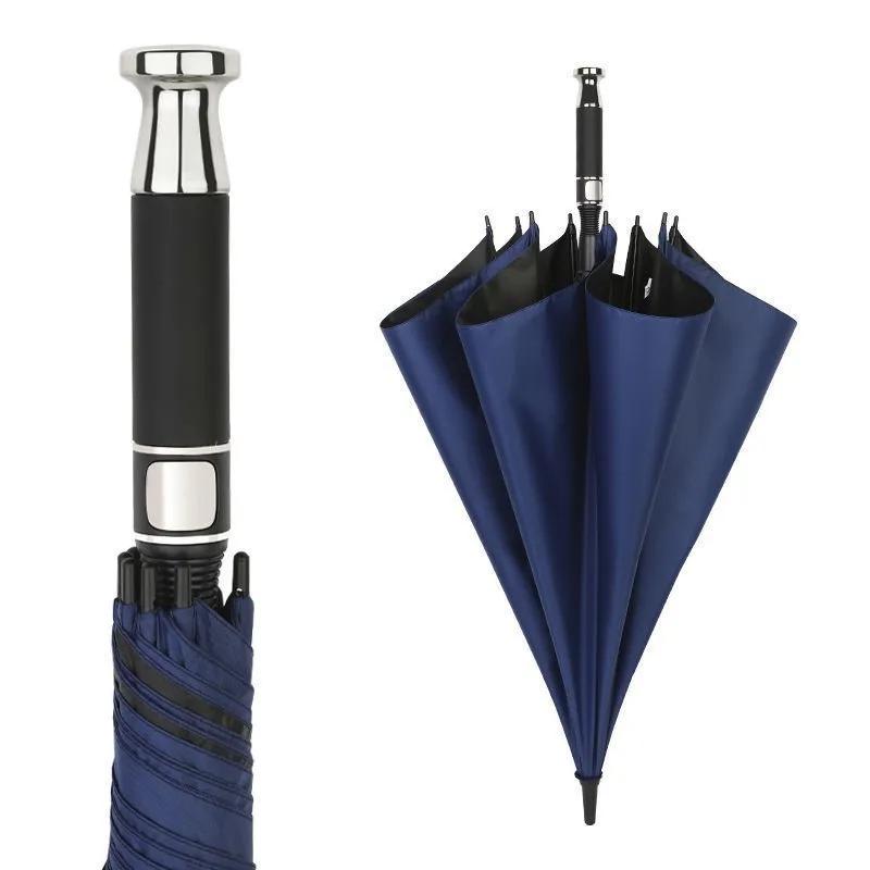 Long Automatic Umbrella Outdoors Uv Protection Business Black Gum Strong Windproof Portable with Cover Straight Handle Umbrella