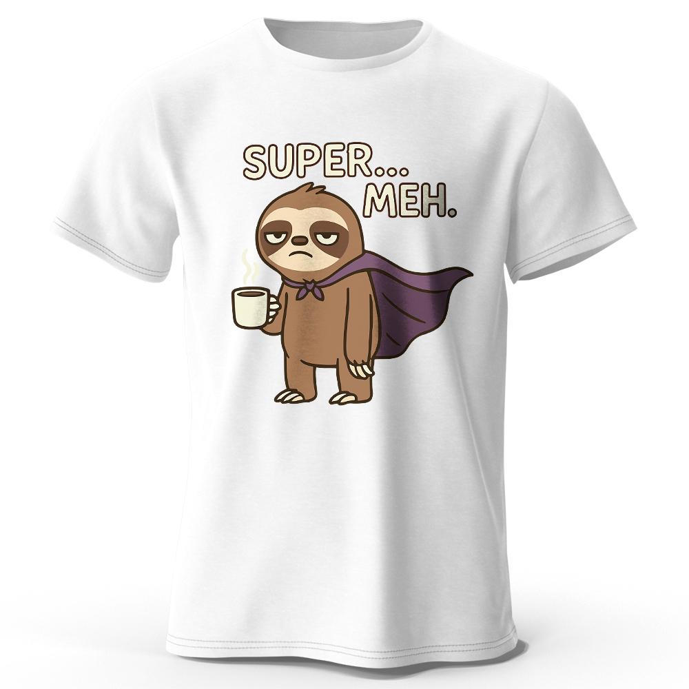 

Men s Super Meh Printed T-Shirt Cotton Oversized Apathetic Graphic Tees for Women Summer Tops Slacker Streetwear L белый