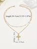 1pc Elegant Multi-Layer Golden-Tone Cross Pendant Necklace with Faux & Sparkling Crystals - Versatile Religious Jewelry for Women, Daily Wear & Holida