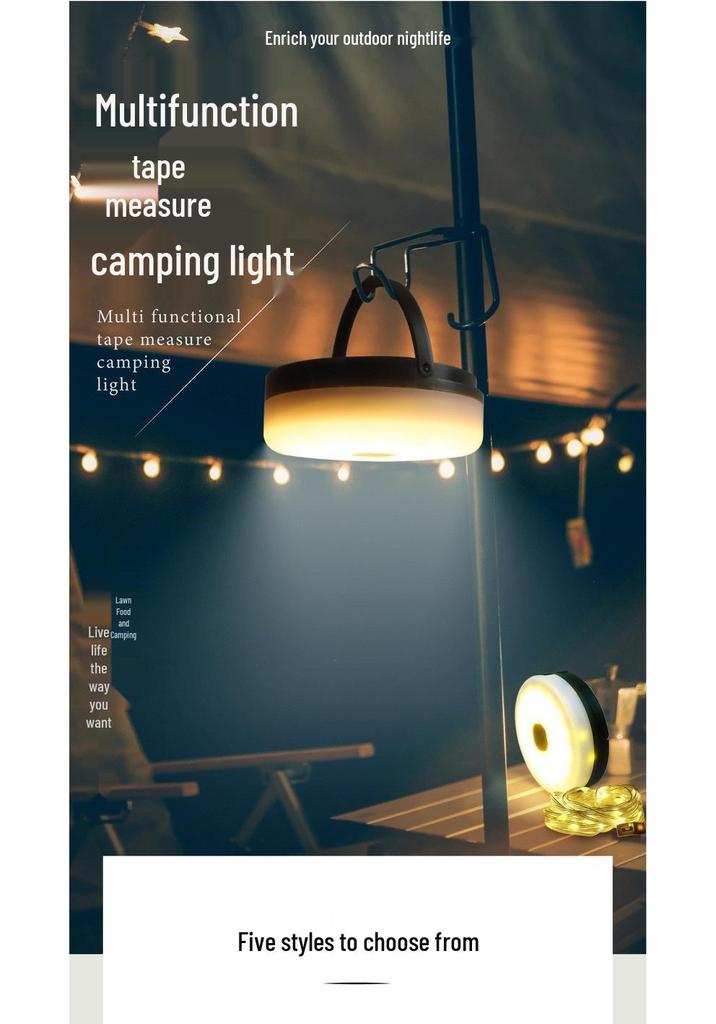 Ultra Bright Waterproof Solar Camping String Lights with Tent Lamp and Tape Measure Storage