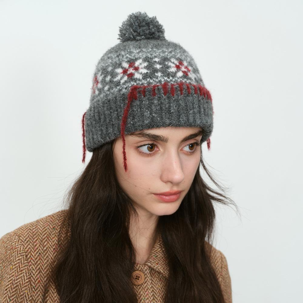 Dimanaf 2025 Winter Autumn Women Fashion Hat Floral Thick Knitted Hat New Lady Warm Thick Grey